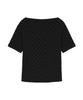 Nigaennikol Dot Half Shirring Drape Boat Neck Top_Black