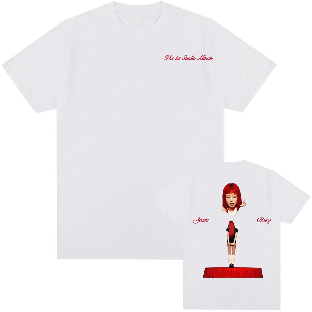 Jennie Ruby The 1st Studio Album Merch T-shirt Cotton Short Sleeve Male Tshirt Unisex Streetwear Hip Hop Korean Singer Print Tee