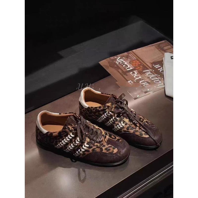 Leopard print horsehair women's autumn new retro sports leather casual board shoes tide