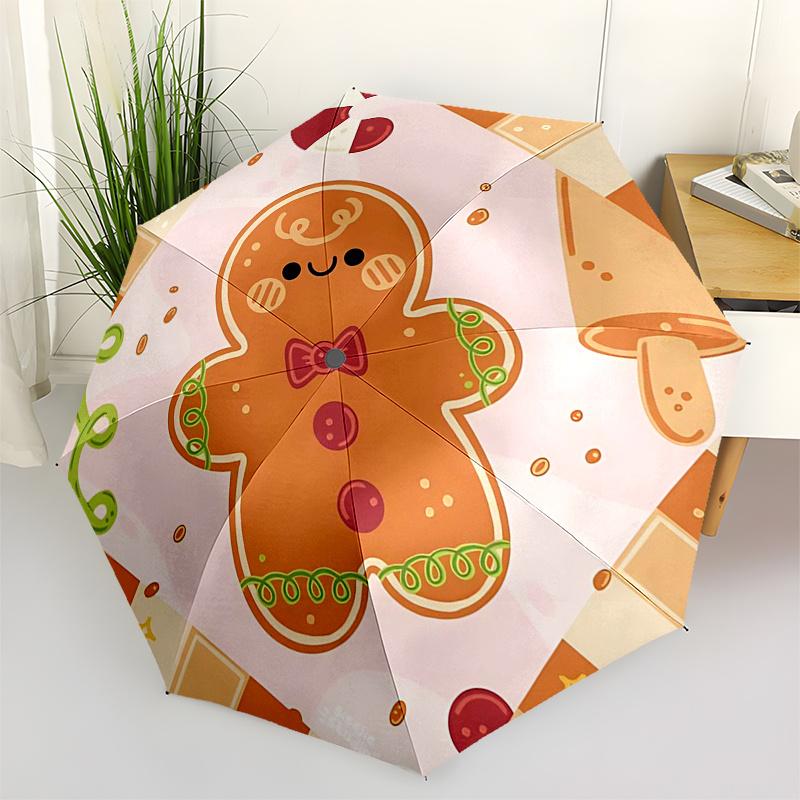 

Gingerbread Man Themed Travel Umbrella-8 Ribs Automatic Opening and Closing, Portable Folding Design, Compact and Stylish Umbrella Suitable