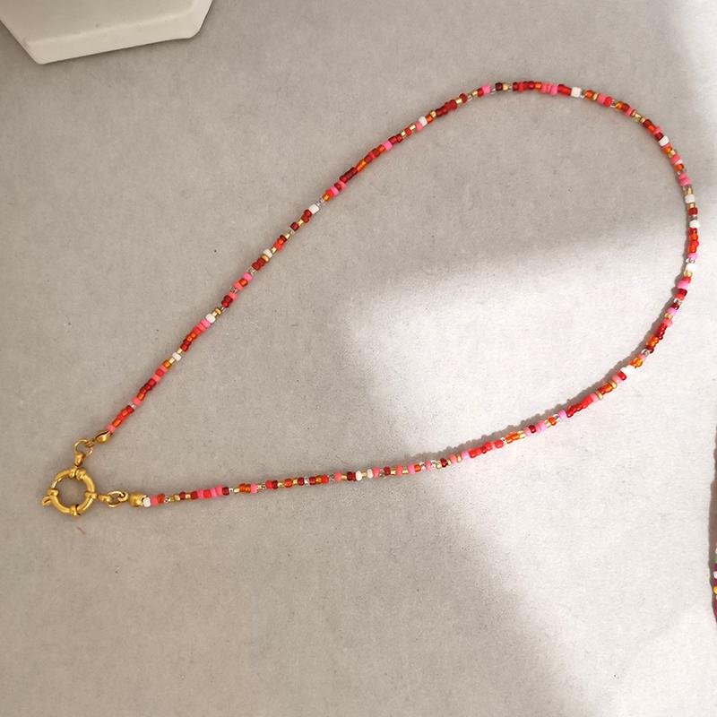 Imitation Pearl Necklace Women Choker Seed Beads Rainbow Stainless Steel Clasp Sailor Buckle Base Chain Gold Color Boho
