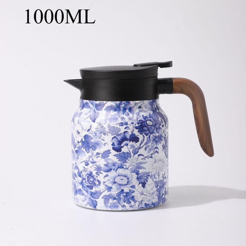 1000ml Vintage Floral Tea Thermos Stainless Steel Tea Kettle Drip-Proof Tea Pot With Tea Infuser Mini Thermo Coffee Pot