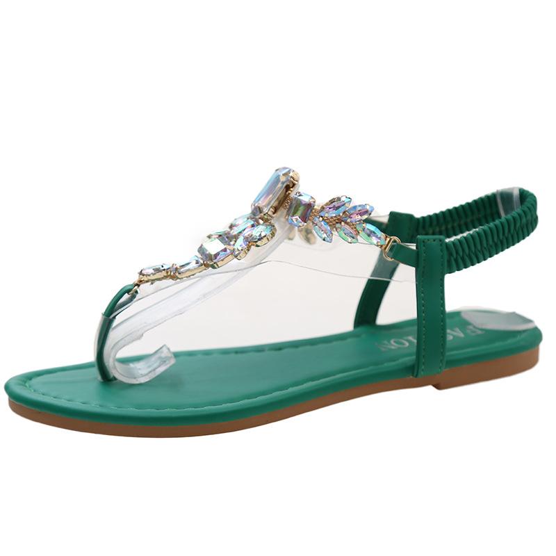New Flat Toe Rhinestone Sandals, Simple Casual Fashion Non-slip Women's Sandals, Beach Shoes