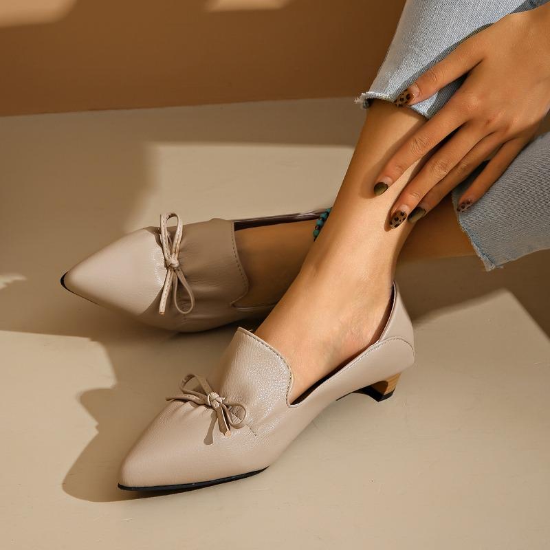 Women's Low Heel Shoes Spring New Pointed Head Shallow Mouth Butterfly Knot Soft Sole Non-slip Low Top Shoes
