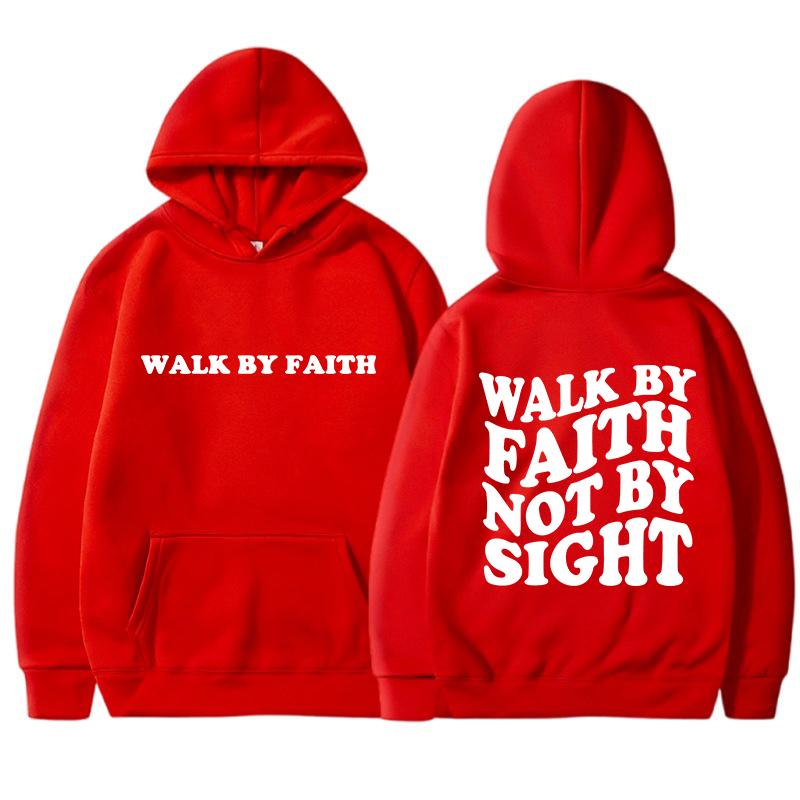 Walk By Faith Not By Sight Letter Printed Hoodies Casual Women Sweatshirts Fleece Warm Pullover Crewneck Loose Female Clothes