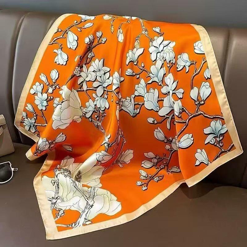 Neuer 70 * 70 cm quadratischer Schal im koreanischen Stil, Seidenschal, Ganzjahres-Sonnenschutzschal, Tasche binden, Stirnband, vielseitig