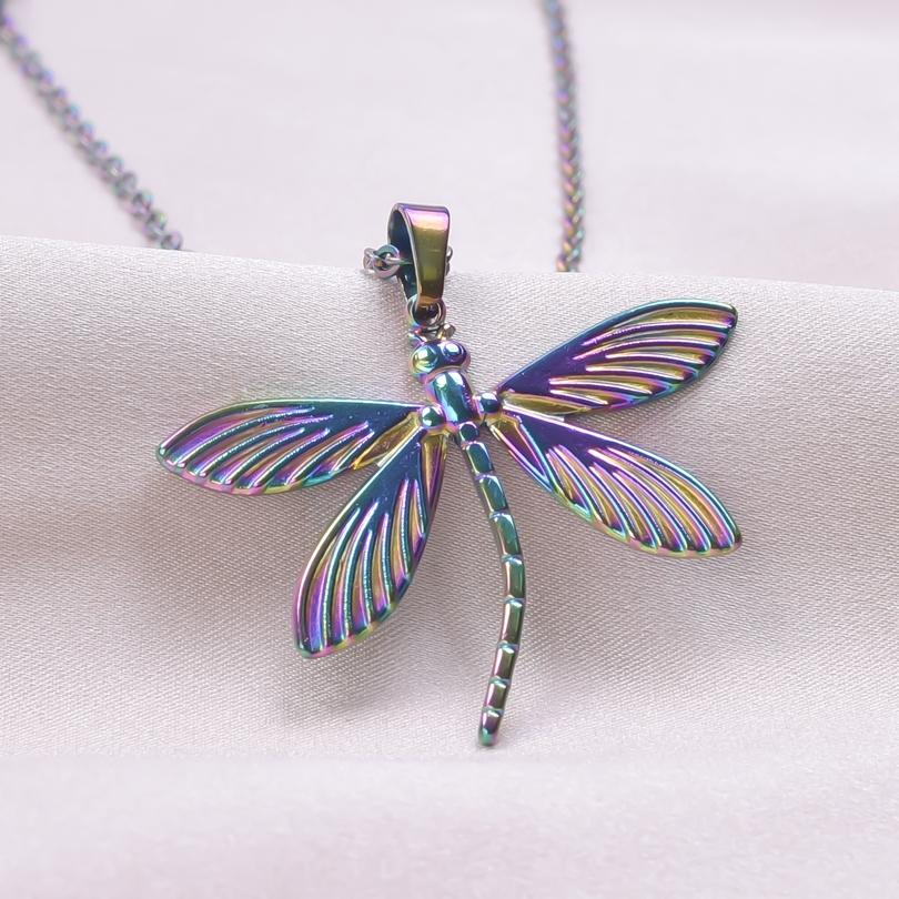1Pc Personality Minimalism Dragonfly Pendant Necklace Metal Stainless Steel Charms Necklace Real Gold Plated For Women Jewelry