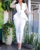 Women's Long Floral Lace Sleeve Peplum Blazer & Lace Trim Skinny Pants 2 Piece Solid Air Layer Elegant Office Pant Suit Set