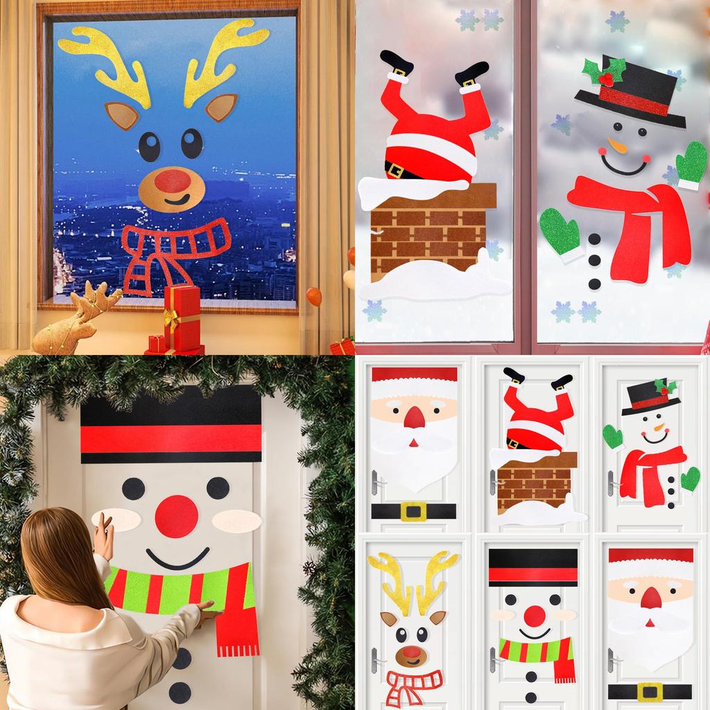 Delightful Christmas Nonwoven Fabric Door Decorations Featuring Cute Santa And Snowman