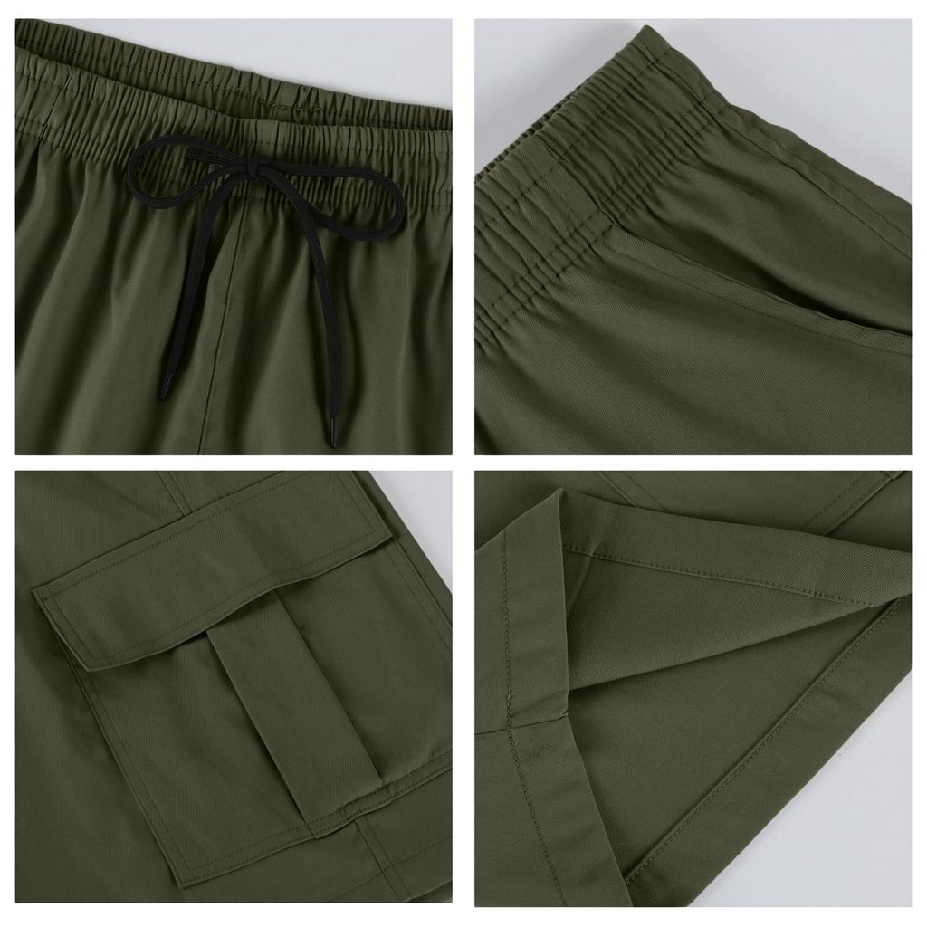 Men's Color Cargo Shorts with Elastic Waist and Drawstring - Multi-Pocket Lightweight Comfortable for Summer Casual