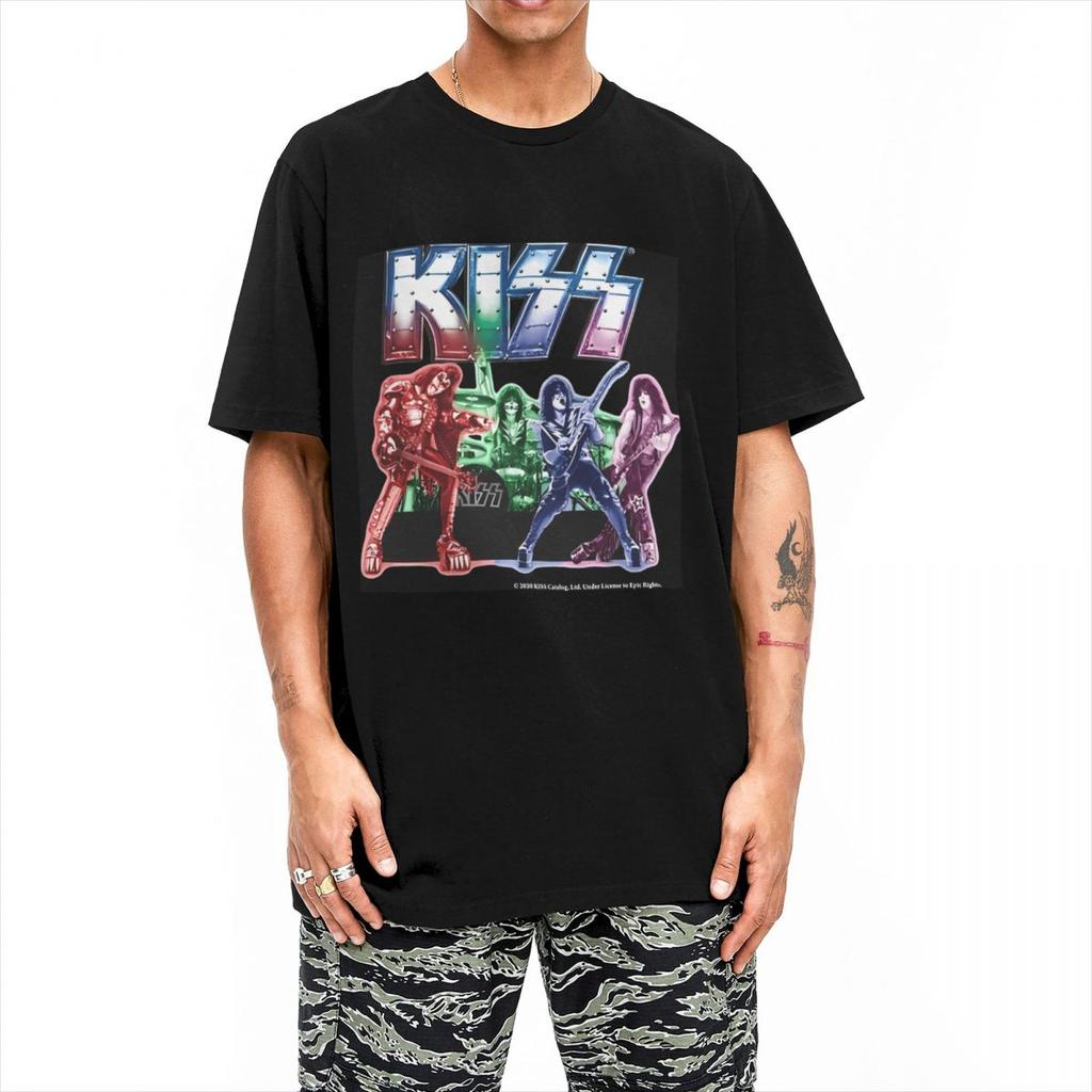Men's Kiss Band T-Shirts Rock and Roll 100% Cotton Top Tees Summer Y2K Funny Short Sleeve O-Neck Trendy Casual T Shirt