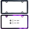 Ized Laser Etched Purple Chrome T304 Stainless Steel License Plate Frame 2 Holes Slim Universal Fit, Aluminum Screw-On Cap Cover, Rust-Proof,
