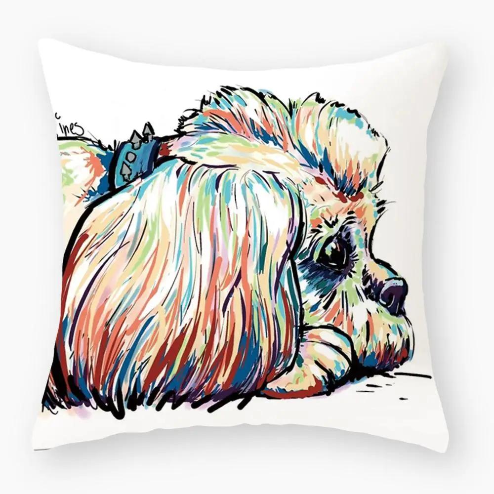 Sofa Pillowcase Bedroom Decoration Cushion Cover Cute Dog Yorkie Pug Pillow Car