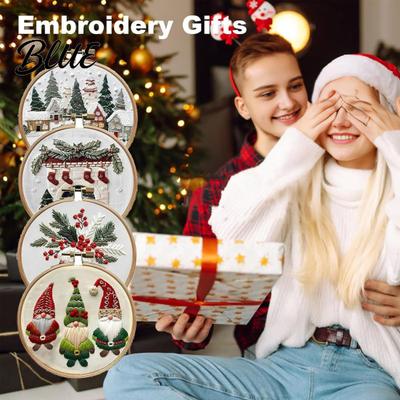 Handmade Christmas Embroidery Set with Santa Claus Landscape Starter Kit Winter Adult Craft Pattern Threads