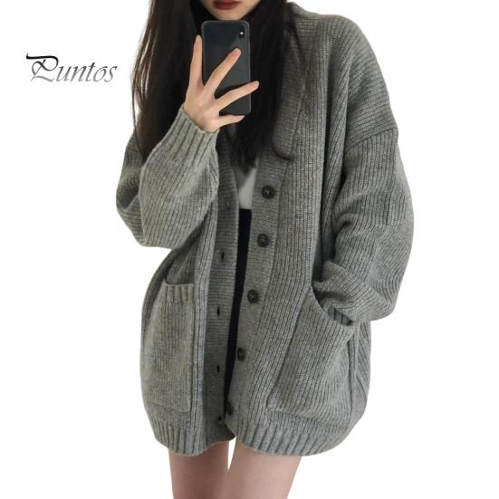

Женский свитер, пальто с V-образным вырезом, длинным рукавом, однотонное трикотажное пальто с большими карманами, свитер средней длины свободного кроя, кардиган серый