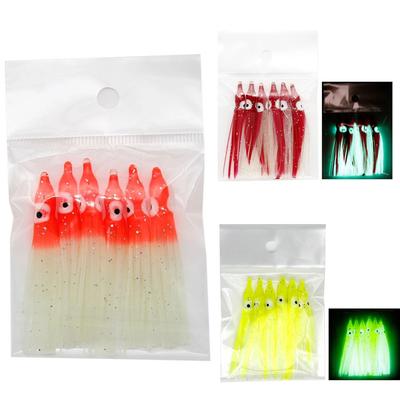 6Pcs Soft Luminous Octopus Skirts Lure 6cm Silicone Tuna Trolling Skirted Squid Jigging Sea Fishing Glow Bait Soft Bait