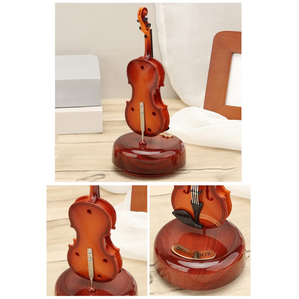 Violin Music Box,Wind Up Musical Box Violin with Rotatings Base,Mini Replicas Musical Instrument Model,Desktop Ornament
