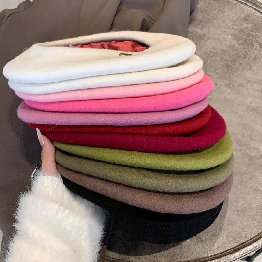 Beret Women's Autumn and Winter Versatile Temperament Retro Fashionable Small Fragrance Style Solid Color Hat Showing Small Face