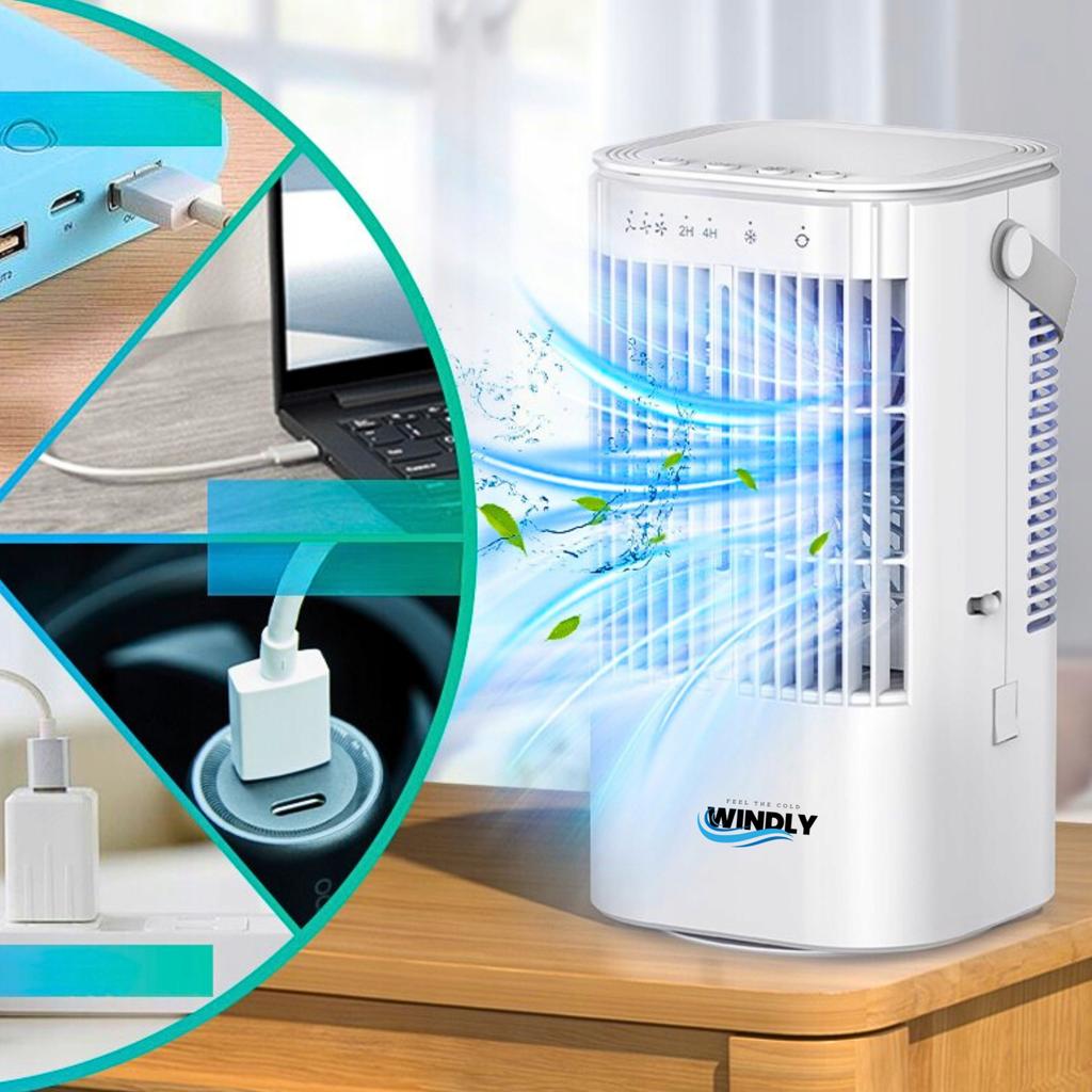 Mini Air Conditioner Desk Fan Quiet Water Cooler 900Ml Led