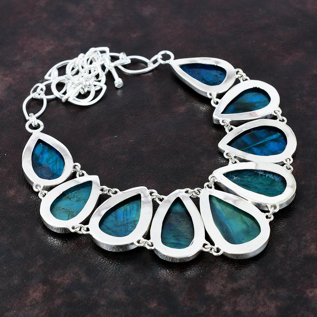 Neon Flash Labradorit Halskette 925 Sterling Silber Halskette Dezenter Schmuck Verstellbare Kette Halskette Edelstein Handgemachter Schmuck Geschenk für Mama