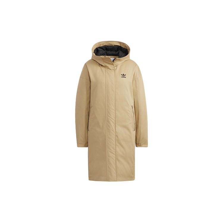 Adidas Originals Layered Parka Color Block Spliced Large Logo Mid-Length Hooded Down Jacket Women Outerwear Khaki HF1585