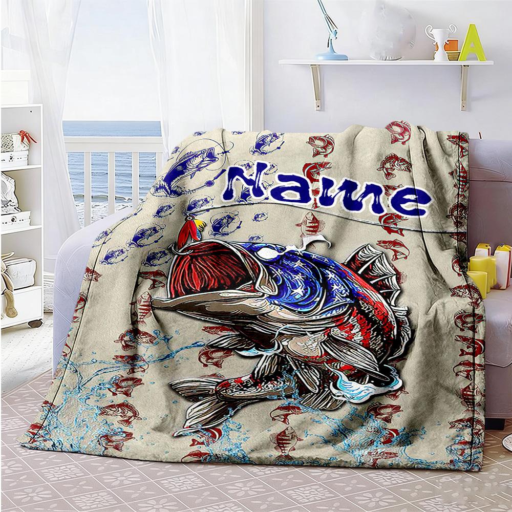 Fishing78 Customize Text Blanket Cozy Customizable Blanket Soft Warm Cozy Throw For Bedding Home Decor Seaside Picnics Ideal for All Seasons