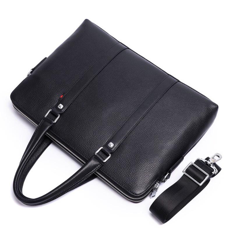 Men's Large Capacity Leather Briefcase – Multi-Compartment, Double Zip, Horizontal Laptop Bag