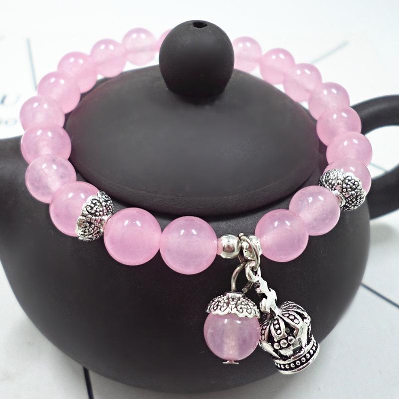 Amethyst Chalcedony Bracelet with Vajra Bell Pendant - Handmade Beaded Jewelry for Women