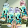 1PC Cute Blue Baby Dinosaur Cartoon Print 750ml Color Plastic Sports Water Bottle Leakproof Flip Straw Lid Suitable for Sports Office Home Use