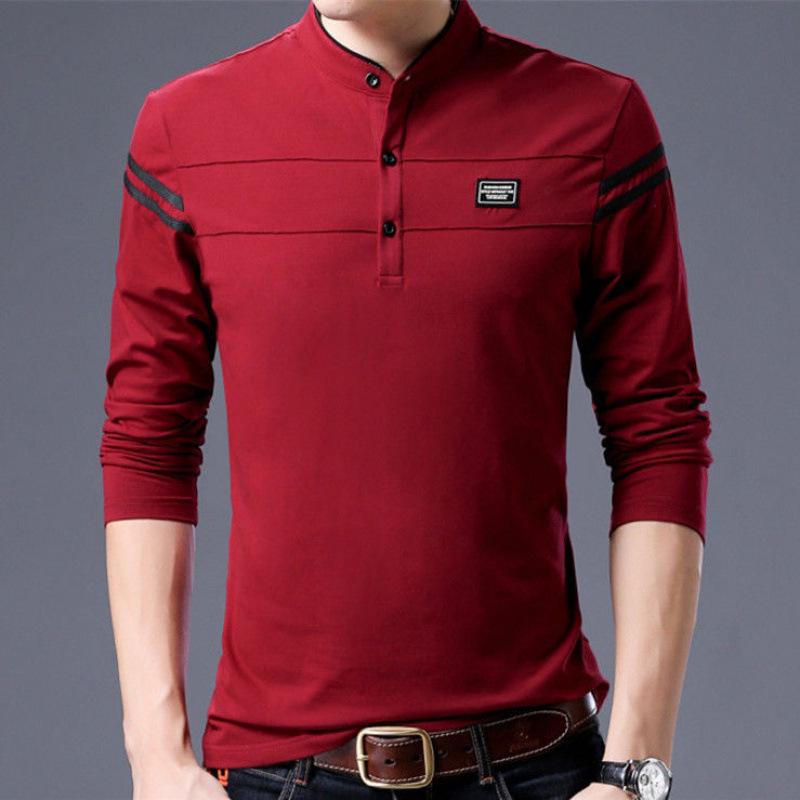 Men's Spring & Autumn Slim-Fit Long-Sleeve Stand Collar T-Shirt - Korean Style