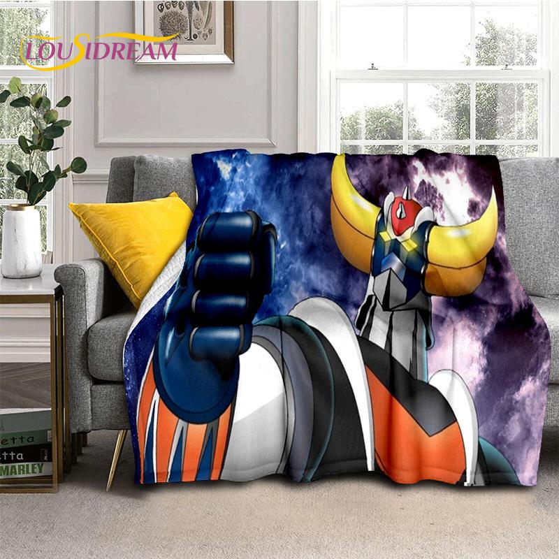 3D Cartoon UFO Robot Grendizer Anime Soft Blankets,Keep Warm Flannel Throw Blanket for Picnic Beds Sofa Home Bedroom Gifts Kids