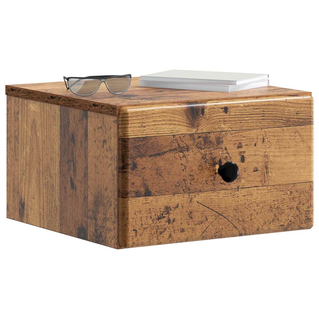 Wall Mounted Nightstand Reclaimed Wood Look 34.5 x 33 x 20 cm