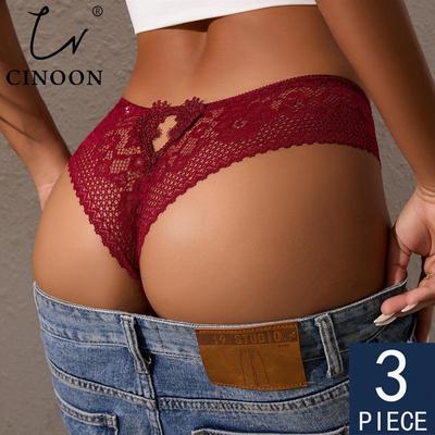 3 szt./partia seksowne rozpuszczalne w wodzie koronkowe majtki damskie Hollow G Strings haftowane stringi niski stan pół owinięte biodra w kształcie litery T bikini majtki