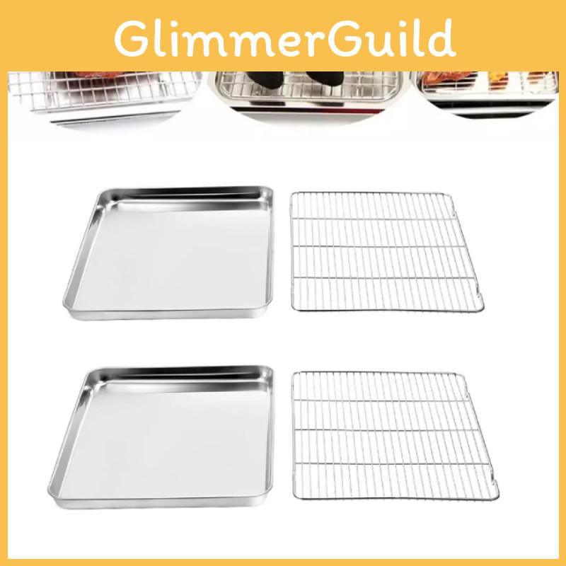 Stainless Steel 4pcs Baking Tray Rack Bbq Roaster Oven Cooling Rack Square Sheet