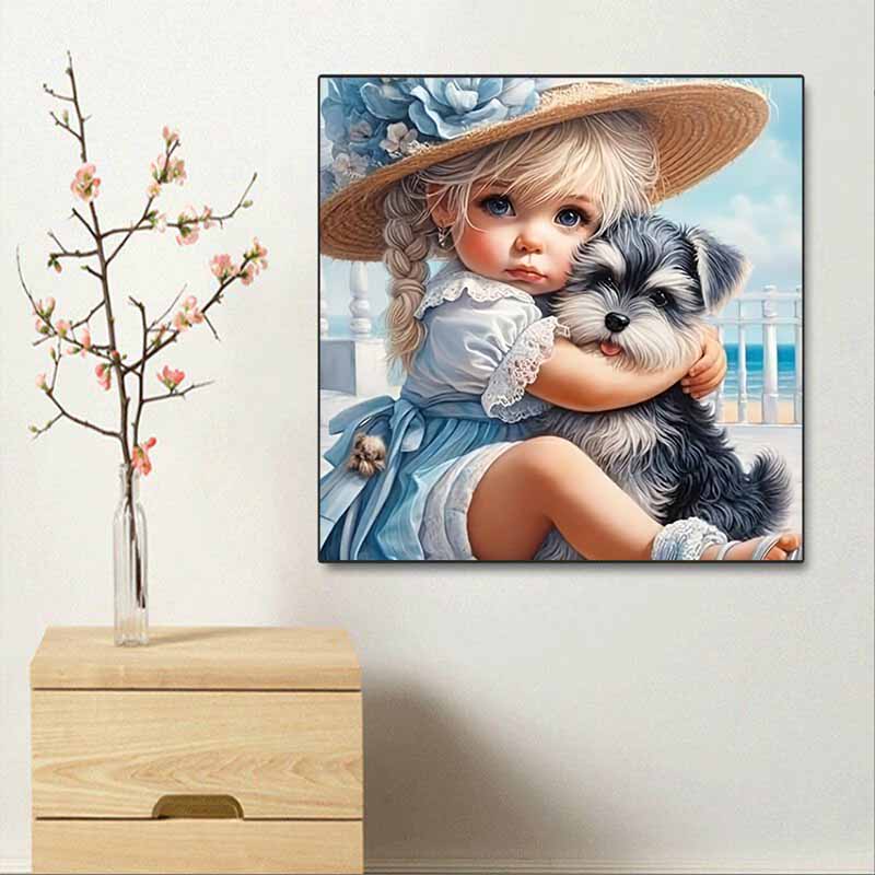 New Arrival 5D DIY Full Circle Diamond Painting "Girl and Dog" Embroidery Cross Stitch Home Decor Gift