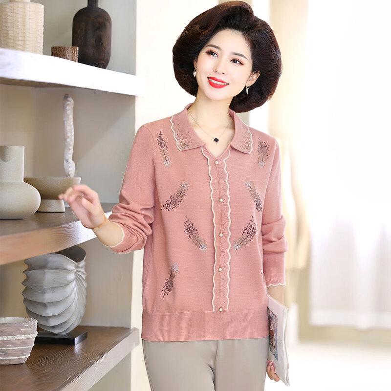 Элегантный женский вязаный топ с лацканами и длинным рукавом L