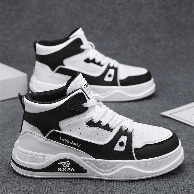 Men's Shoes New Platform Leather Surface Casual Board Shoes Punching Breathable Comfortable Lace-up Sports Shoes