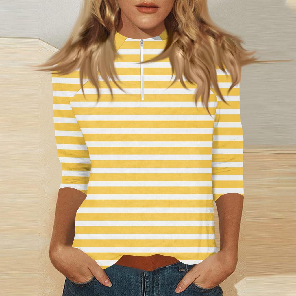 Women's Mock Neck, Zip,up, Color, 3/4 Sleeve Top