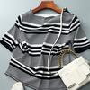 Women Sweaters Pullovers 2025 Summer Short Sleeve O-Neck Striped Knitted Sweater Women Tops Pullove JJ328