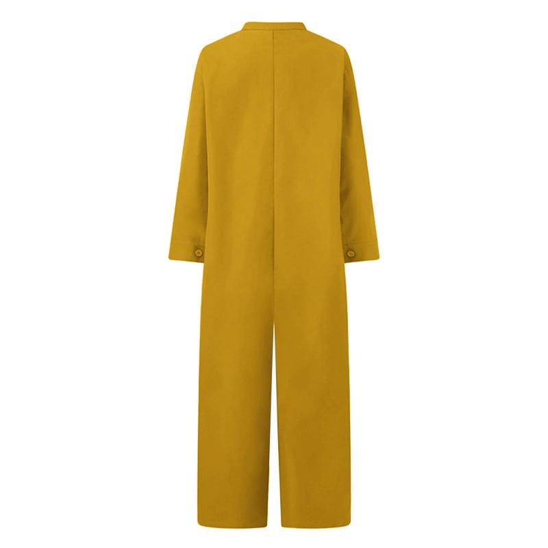 Women Jumpsuit Oversized Romper Autumn Loose Pockets Overalls Casual Solid Stand Collar Bottom