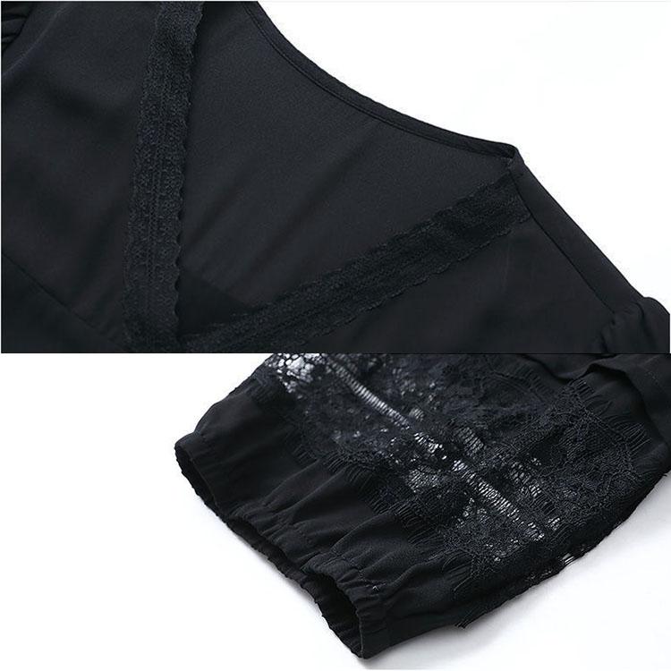 Black Dress Women's Loose Large Size Summer Dress Medium Length Solid Casual Lace Hollow Out Dress