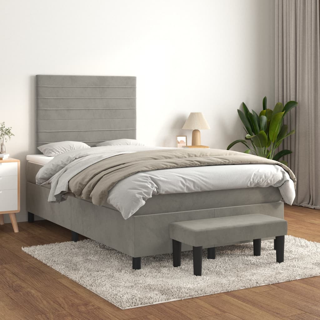Vidaxl Letto Continentale Con Materasso, Grigio Chiaro, 120X200Cm, Velluto