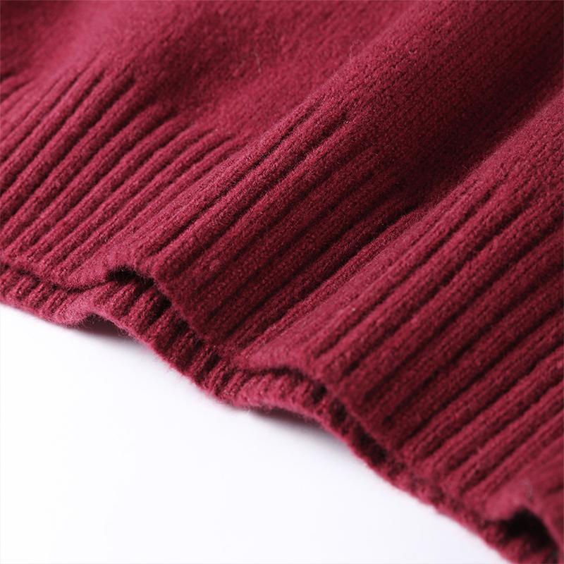 Casual Turtleneck Pullover Women Autumn Winter Dark Red Loose Sweater Female Full Sleeves Solid Color Knitwear Lady All-match Pullovers