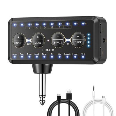 Amplificador de fone de ouvido de guitarra Bluetooth Mini Plug 10 modelos de amplificador com afinador e efeitos LEKATO Inlay Delay Reverb Chorus Overdrive recarregável para