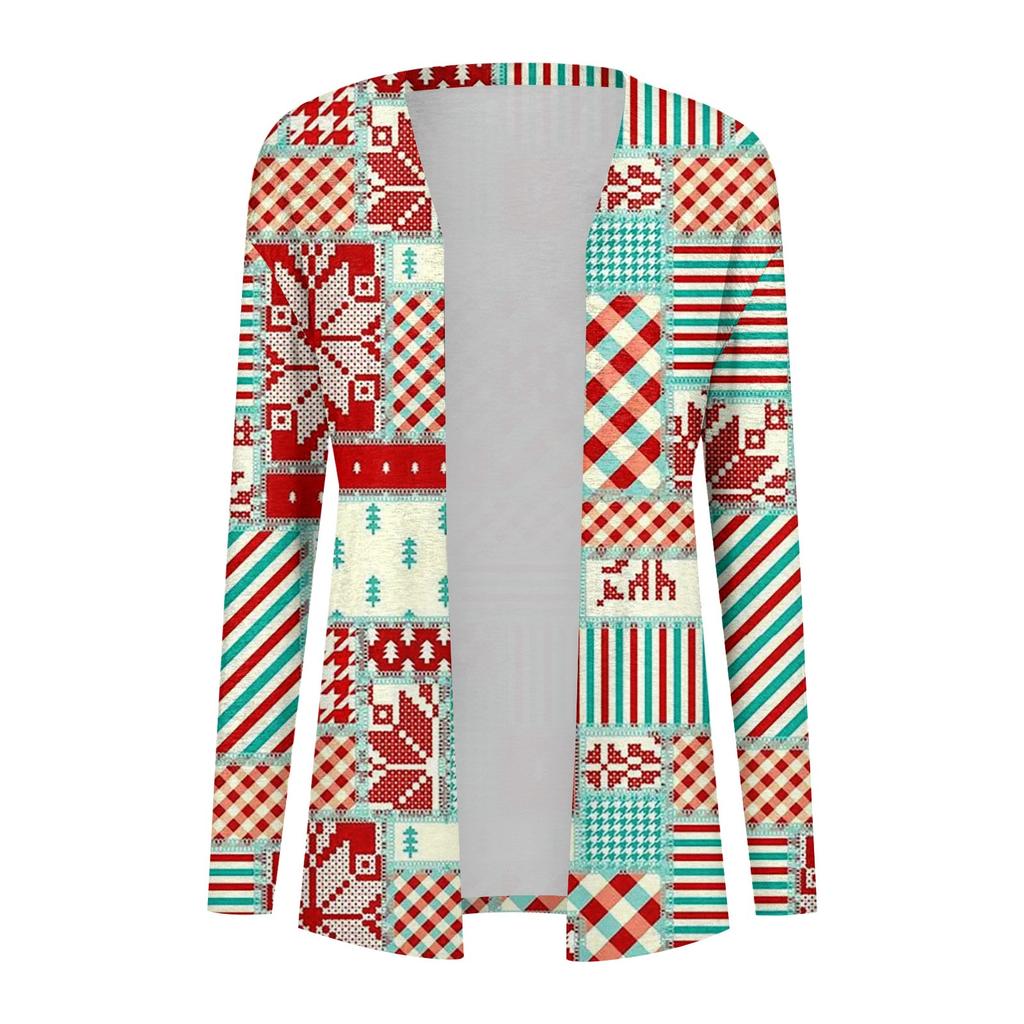 Damemote Uformelt juletrykk Medium lang cardiganjakke frakk