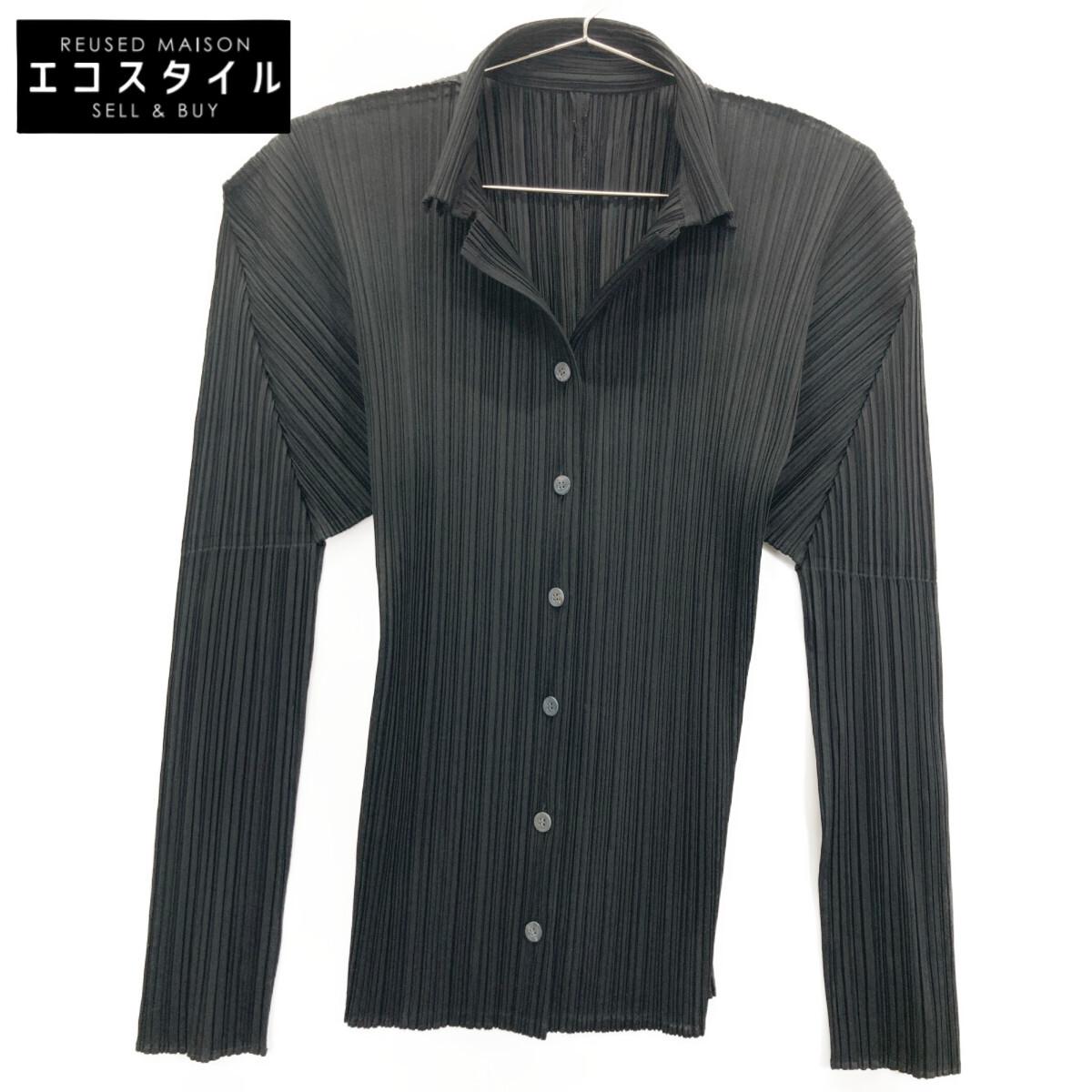 

PLEATS PLEASE PP05-JJ001 Black Pleated Open Collar Shirt tops 3 blackUsed