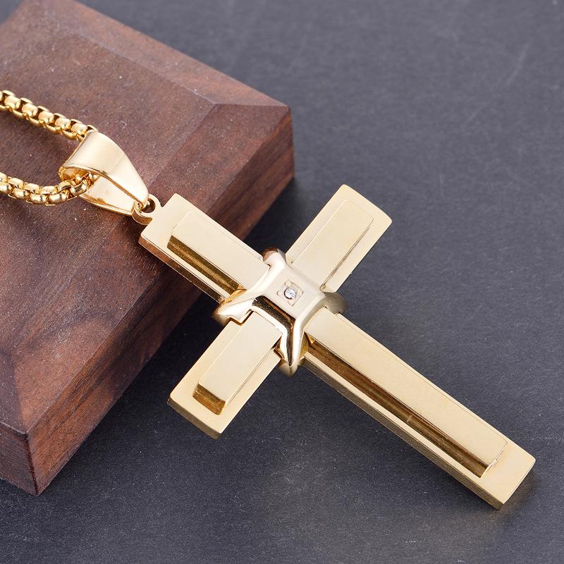 Klassischer Kreuzanhänger Männlich Edelstahl Lange Kette Persönlichkeit Christliches Jesuskreuz Halsketten Für Männer Gebetsschmuck