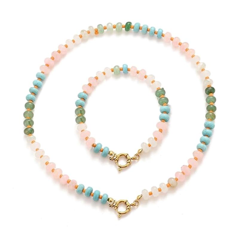 Colorful Natural Gemstones Beaded Accessories Stylish Necklace and Adjustable Bracelet for Fashionable Women Wear