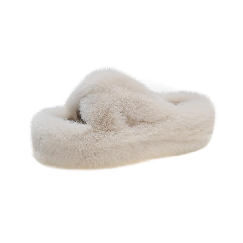 

Large size thick bottom cross with fluffy slippers for women to wear 2025 new muffin thick bottom heightening soft bottom household cotton mop 34