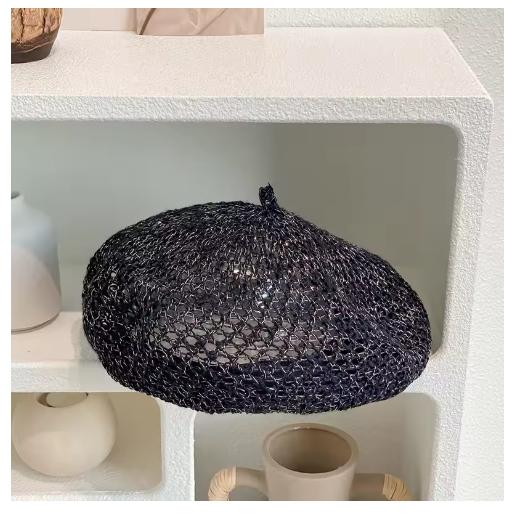 Japanische Einfarbige Helle Seide Hohl Gestrickte Baskenmütze Damen Frühling Sommer Dünnes Baumwollgarn Atmungsaktiv Malerhut Kürbis Hut